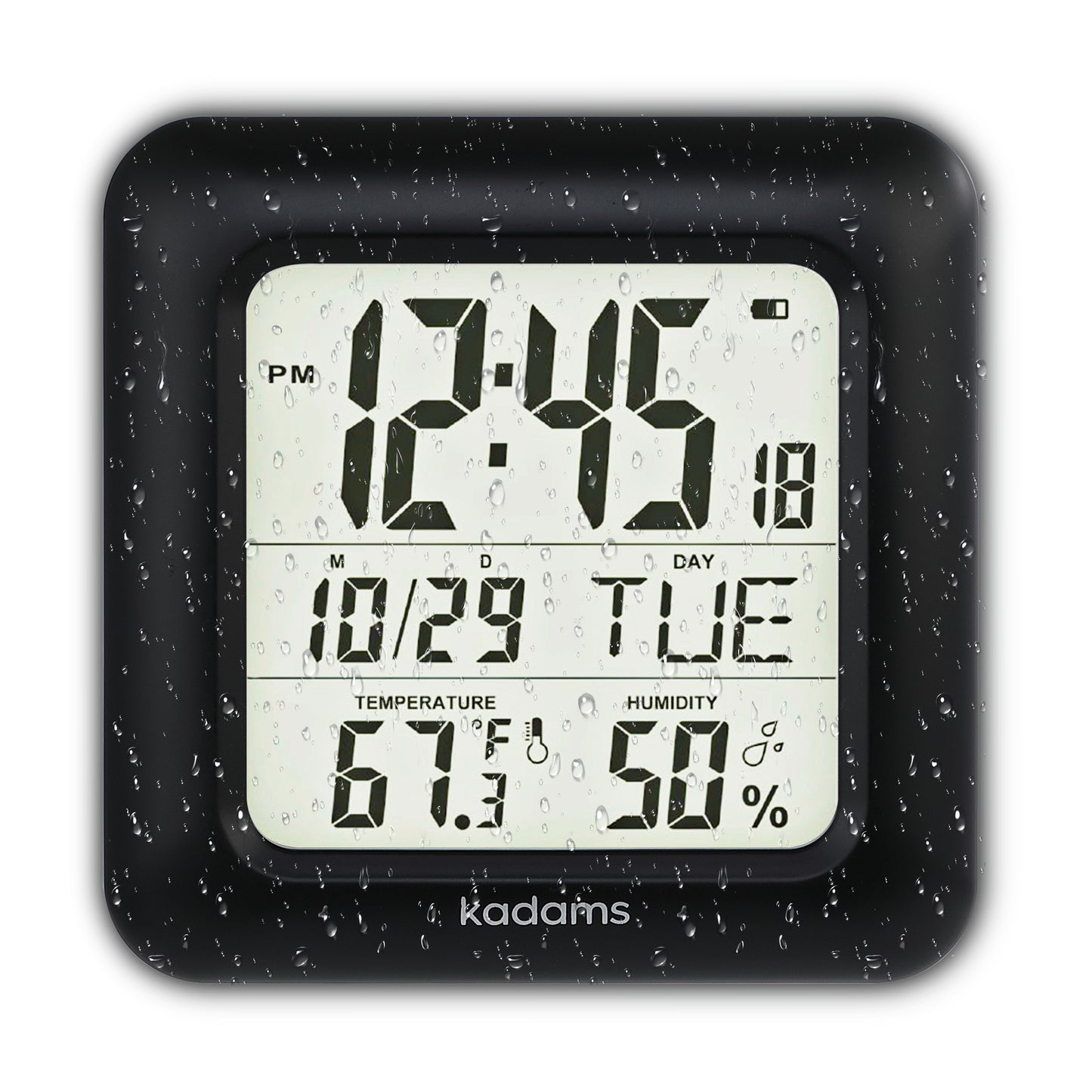 Bathroom Clock - Water Resistant,Temperature & Humidity Calendar