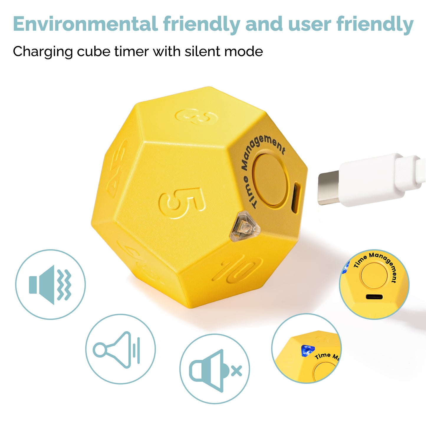 KADAMS Cube Timer Rotating Productivity Timer - Rechargeable Desk Timer Dodecagon with Sound Vibrate Light Alarm Flip Timer for Time Management Kids ADHD 1 3 5 10 15 20 25 30 45 60 90 Minute Countdown