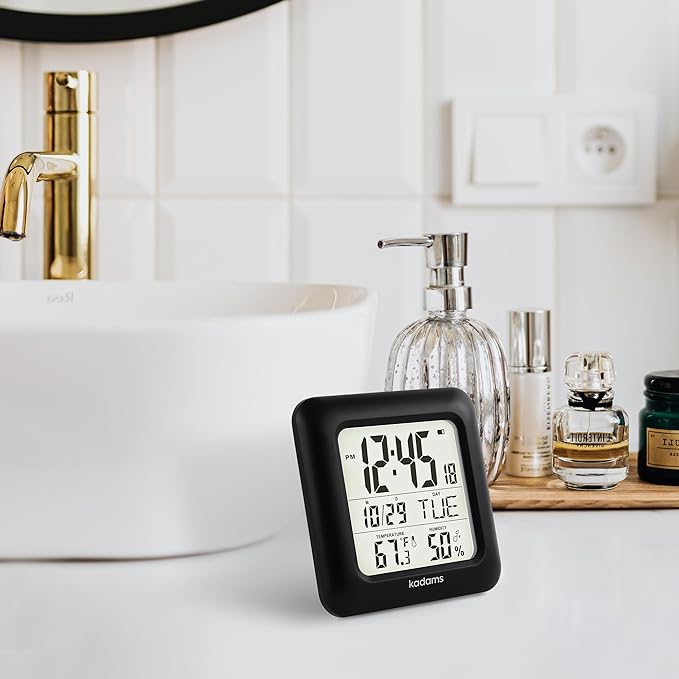 Bathroom Clock - Water Resistant,Temperature & Humidity Calendar