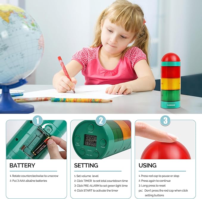 Visual Timer for Kids - Pre-Alarm Stoplight Countdown Timer