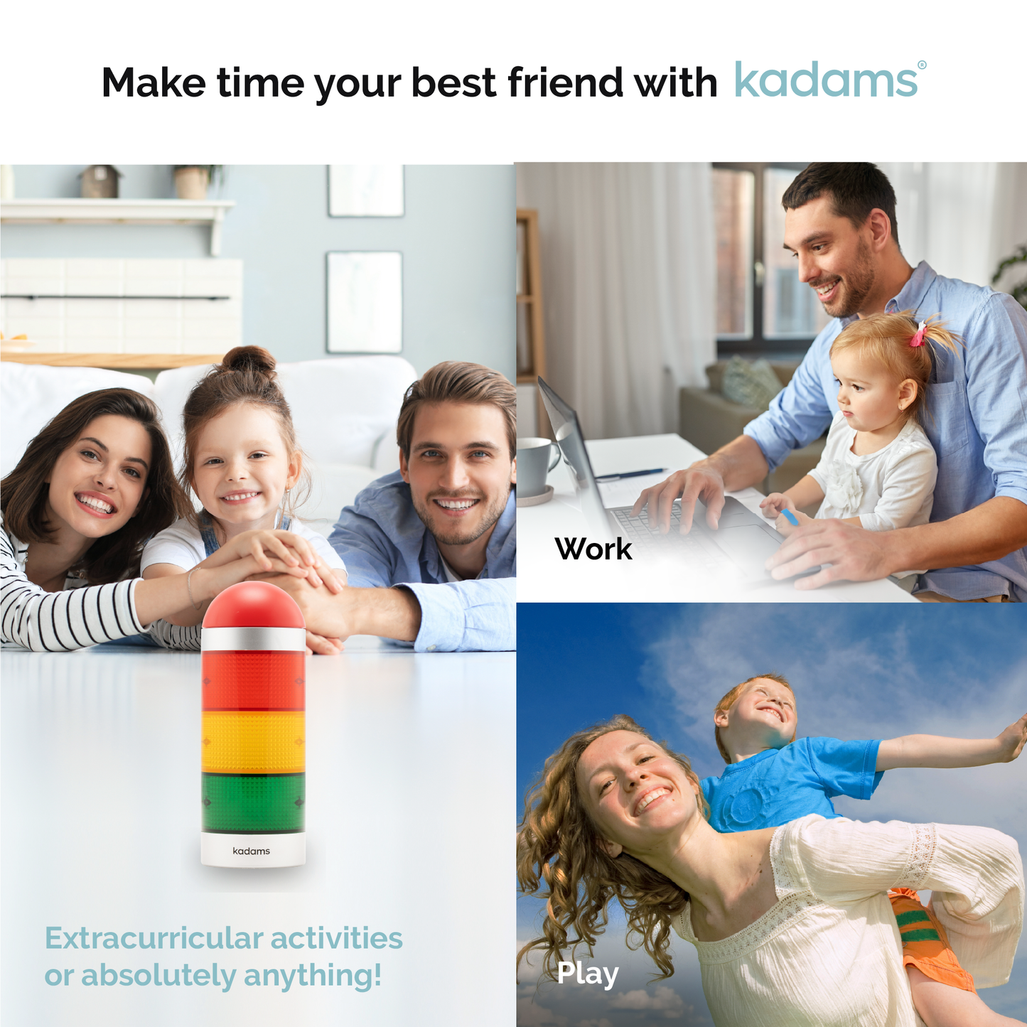Kadams Visual Timer for Kids with Audio Alarm - Digital Timer for Classroom Teachers Toddler Productivity Time Management Tool Traffic Light Timer 24hr Countdown Press Pause Special Education Silver