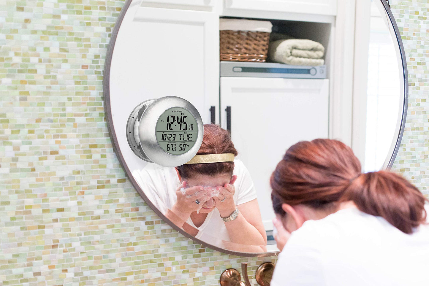 Bathroom Clock - Water Resistant,Temperature & Humidity Calendar