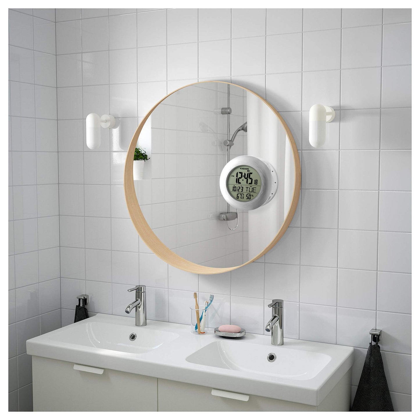 Bathroom Clock - Water Resistant,Temperature & Humidity Calendar