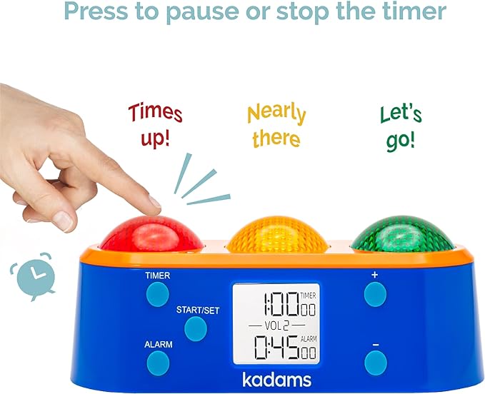 Kadams Horizontal Visual Timer for Kids with Audio Alarm Digital Timer Alarm for Toddler Teachers Classroom Productivity Time Management Tool Light Timer 24hr Countdown Press Pause Orange