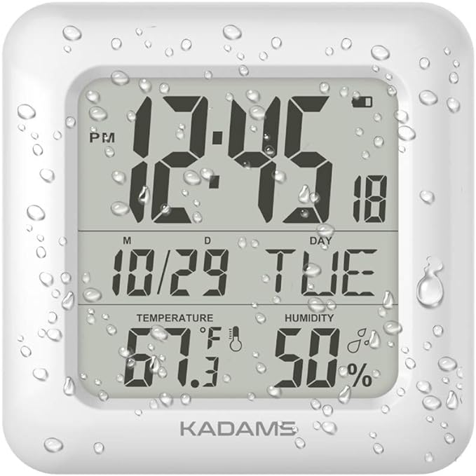 Bathroom Clock - Water Resistant,Temperature & Humidity Calendar