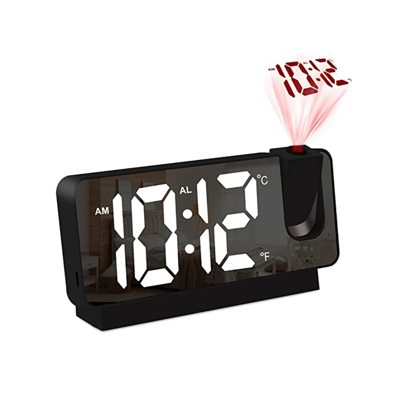 KADAMS Projection Alarm Clock for Bedroom Ceiling & Wall, 180¡ã Projection, Large Mirror LED Screen, 2 USB Charging Ports, Loud Dual Alarm Clock & Snooze, Date, Time & Temperature Display (Black)