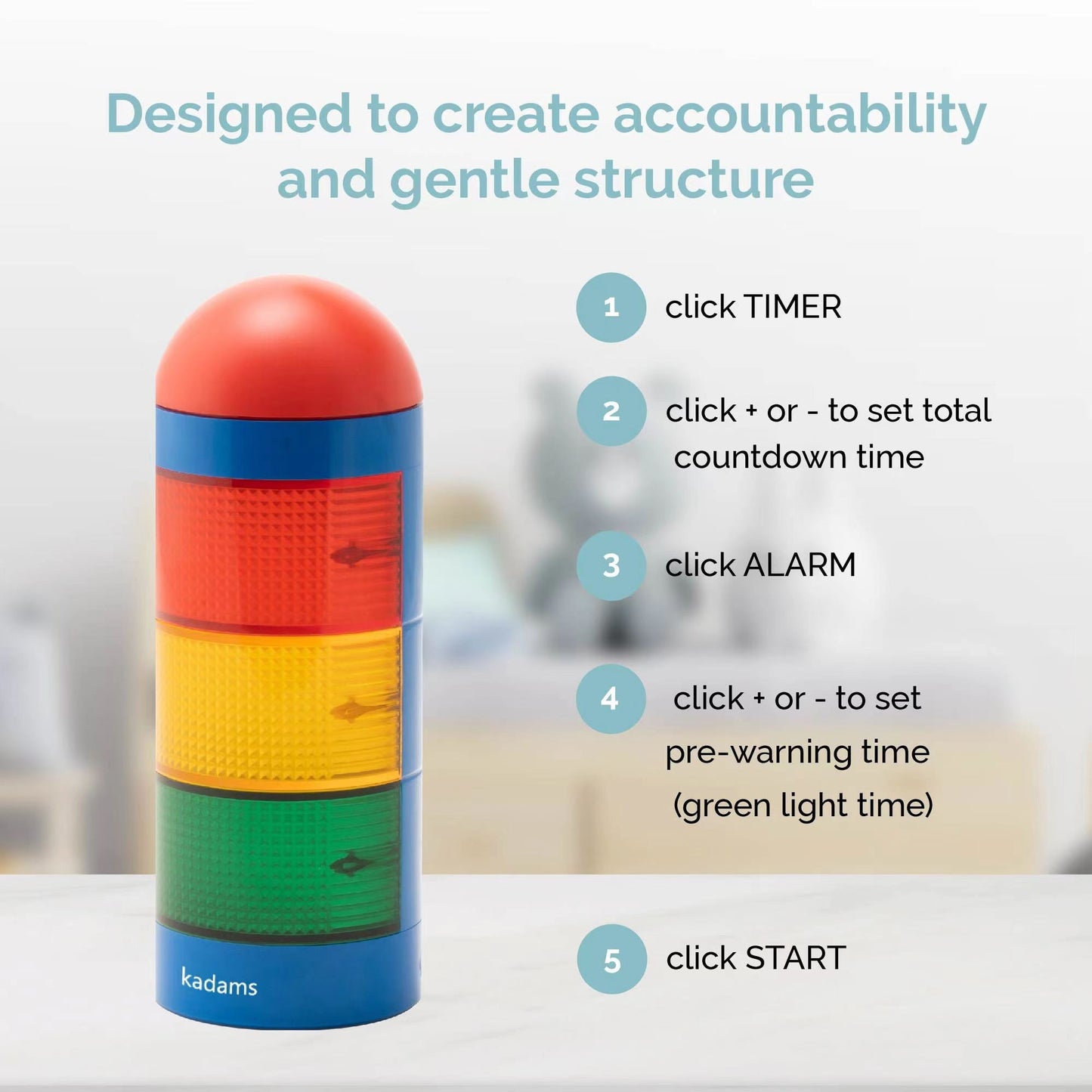 KADAMS Time Tracker Visual Timer with Audio Alarm Pause Function, 24hr Countdown Clock, Volume Control, Stoplight Traffic Light, No Loud Ticking, Time Management Tool for Classroom Teacher Kids Adults