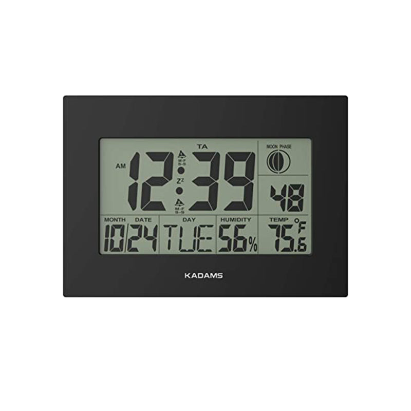KADAMS Wall Clock Calendar- Dual Alarm with Snooze - Moon Phase (Black)