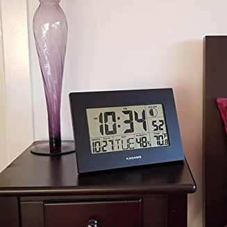 KADAMS Wall Clock Calendar- Dual Alarm with Snooze - Moon Phase (Black)