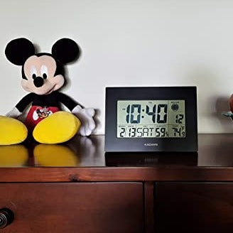 KADAMS Wall Clock Calendar- Dual Alarm with Snooze - Moon Phase (Black)