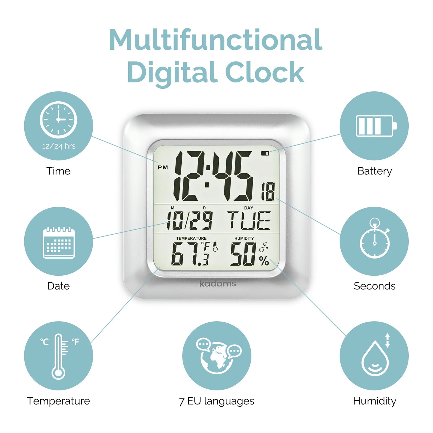 Bathroom Clock - Water Resistant,Temperature & Humidity Calendar