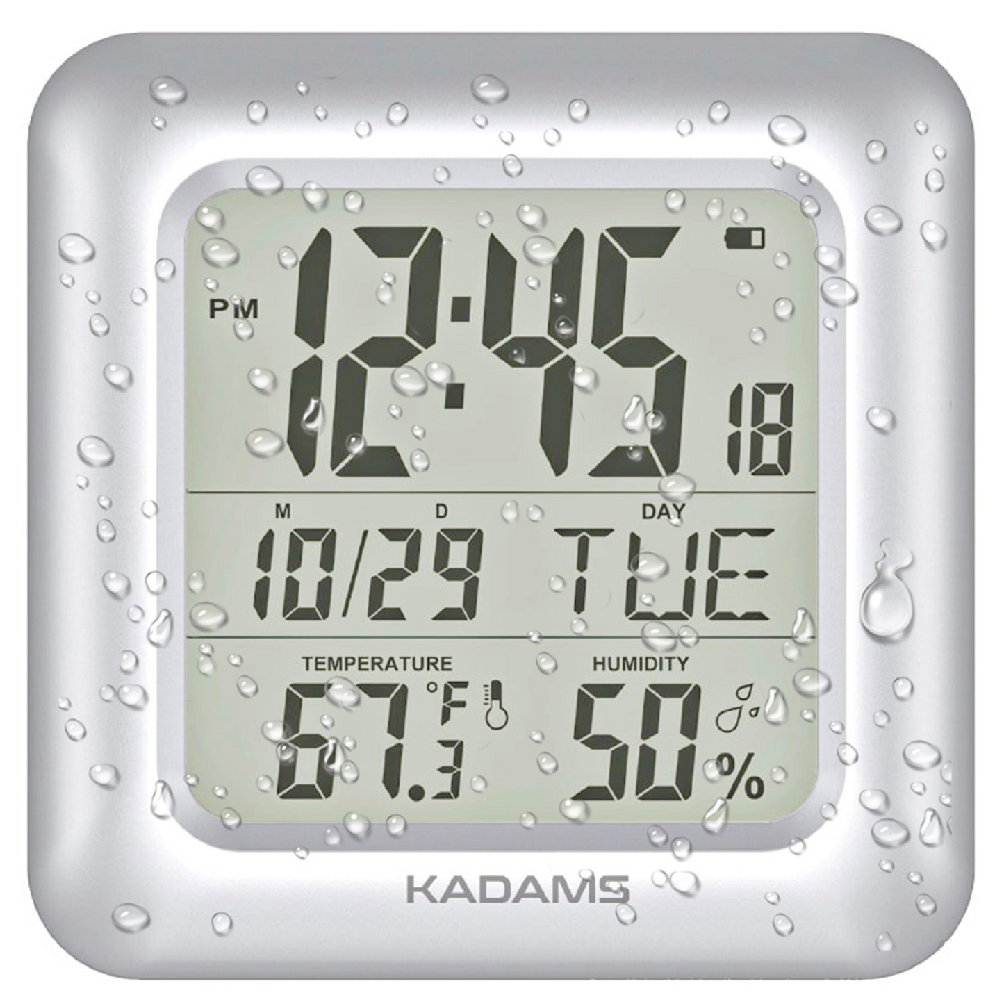 Bathroom Clock - Water Resistant,Temperature & Humidity Calendar