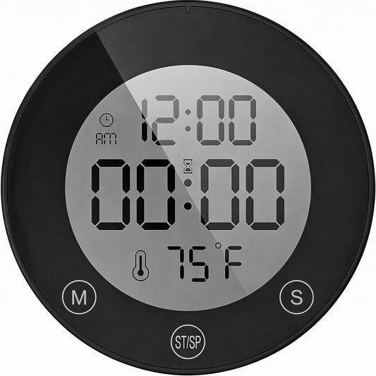 Waterproof Shower Timer Clock with Temperature – Digital Countdown & Count-Up Timer for Bathroom, Kitchen & Daily Routines (Black)