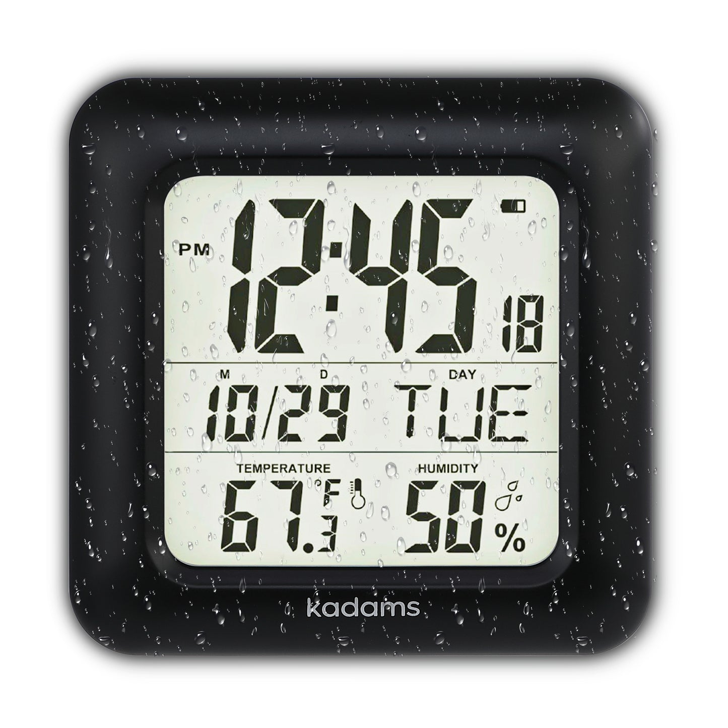 Bathroom  Clock Water Resistant - Temperature & Humidity Calendar (Silver)