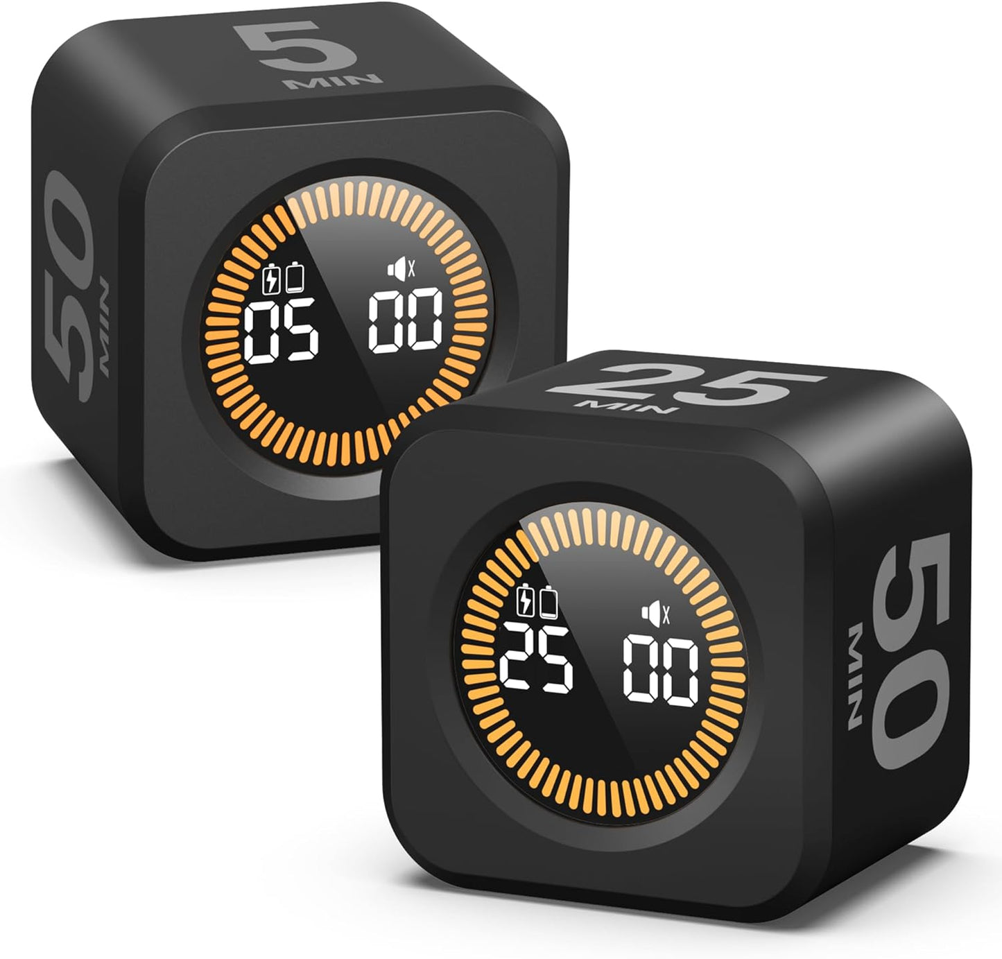 Pomodoro Cube Timer with LED Visual Ring – 5/10/25/50 Min Productivity Timer for Focus, Work & Study (Black)