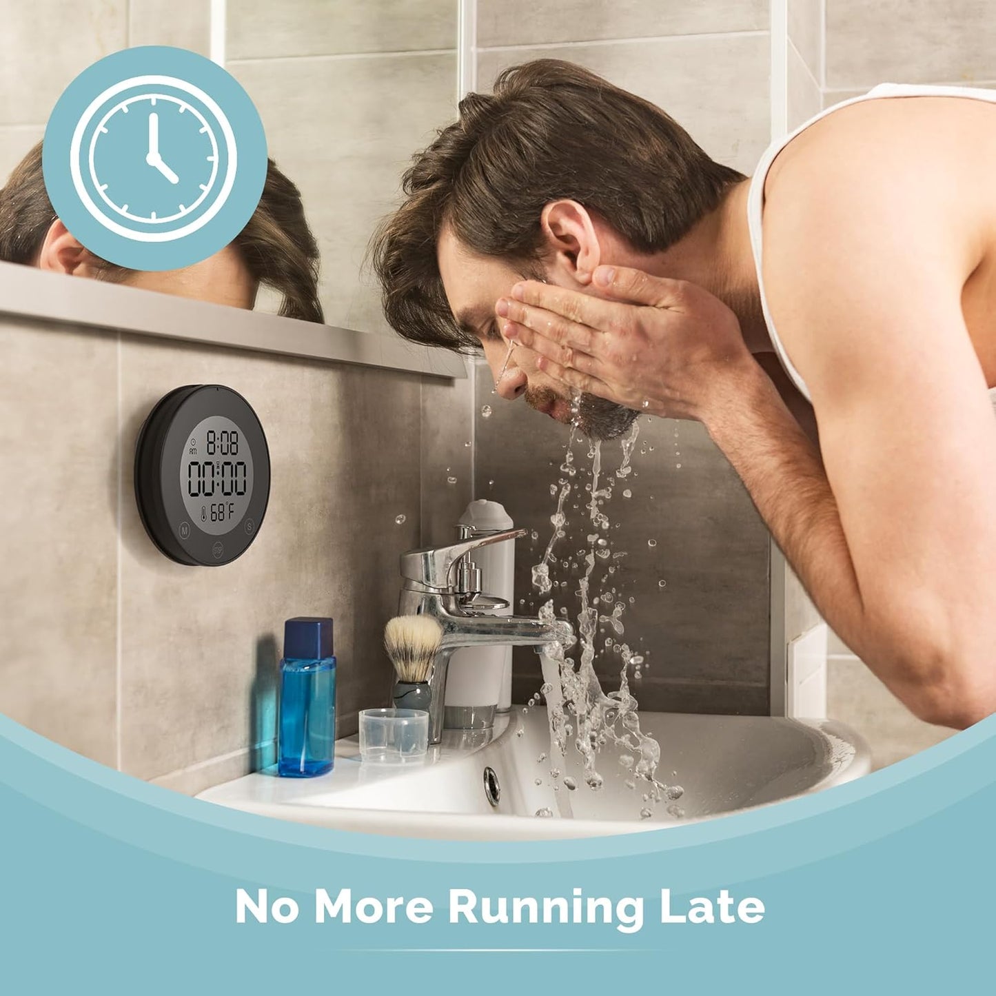 Waterproof Shower Timer Clock with Temperature – Digital Countdown & Count-Up Timer for Bathroom, Kitchen & Daily Routines (Black)