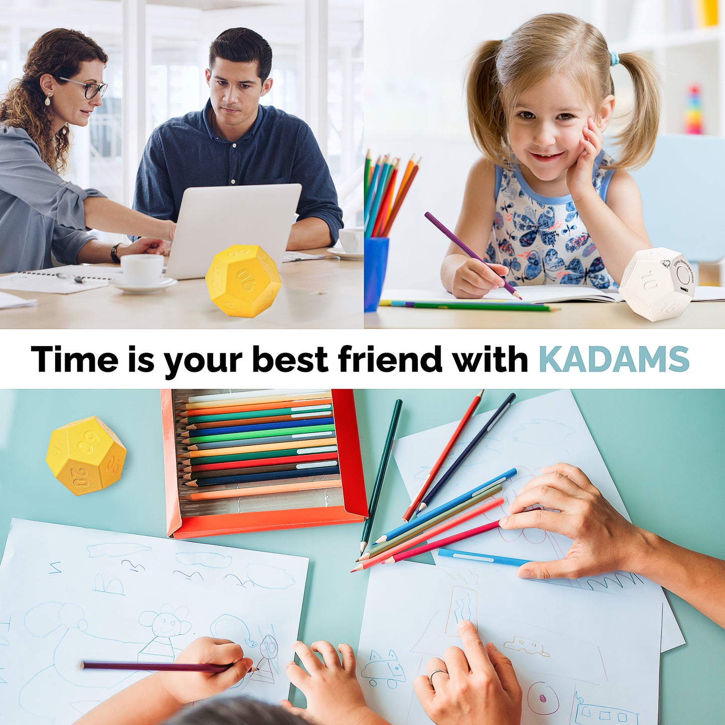 KADAMS Cube Timer Rotating Productivity Timer - Rechargeable Desk Timer Dodecagon with Sound Vibrate Light Alarm Flip Timer for Time Management Kids ADHD 1 3 5 10 15 20 25 30 45 60 90 Minute Countdown