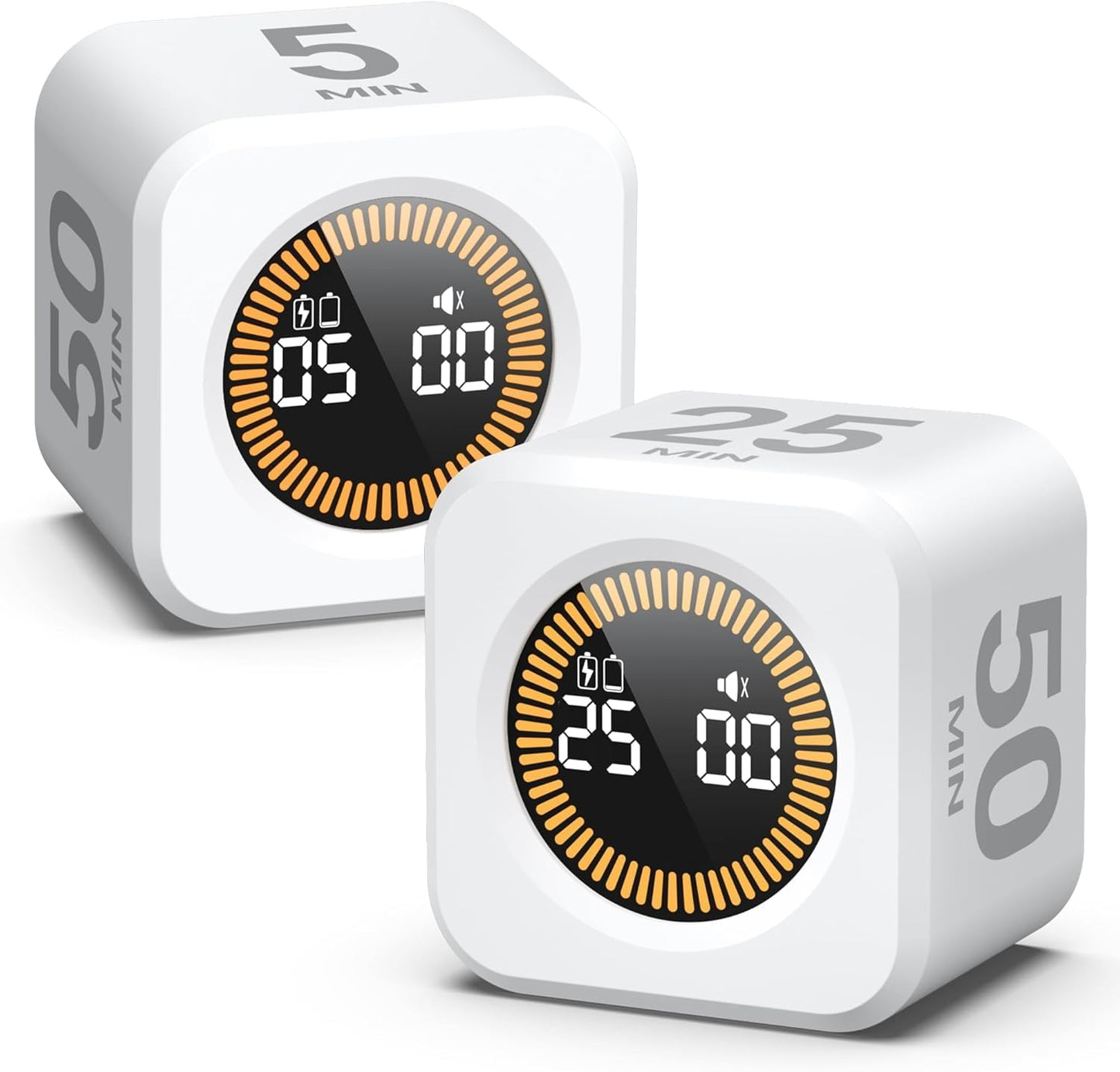Pomodoro Cube Timer with LED Visual Ring – Minimalist White Focus Timer for Work, Study & Productivity (5/10/25/50 Min)