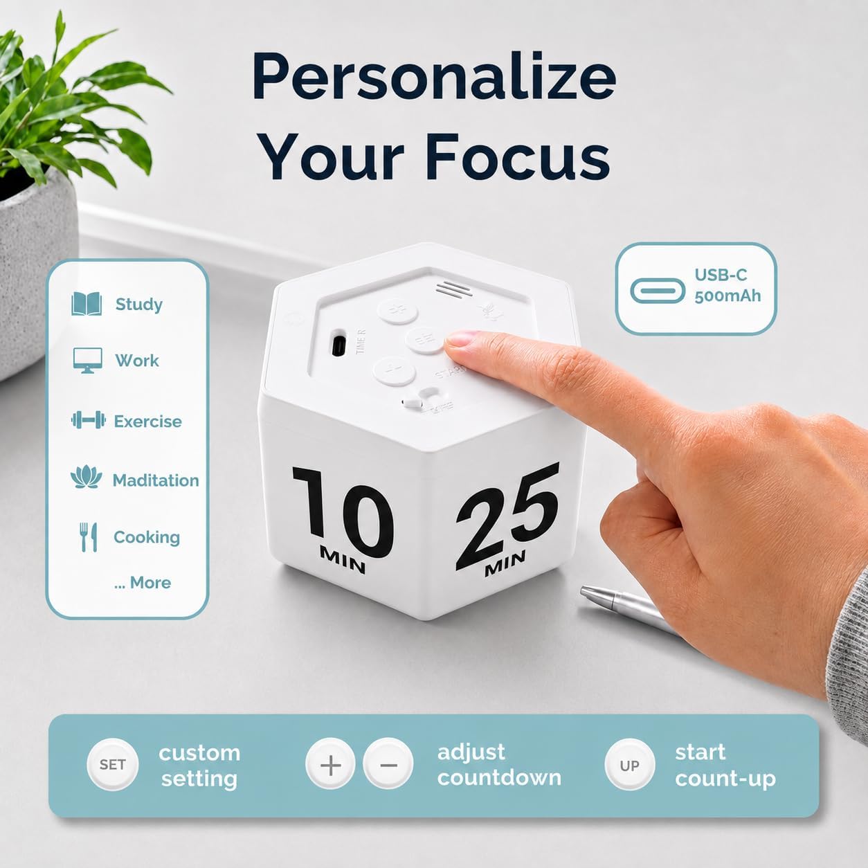 KADAMS Pomodoro Timer Cube, Visual Timer for Kids, Productivity Desk Timer