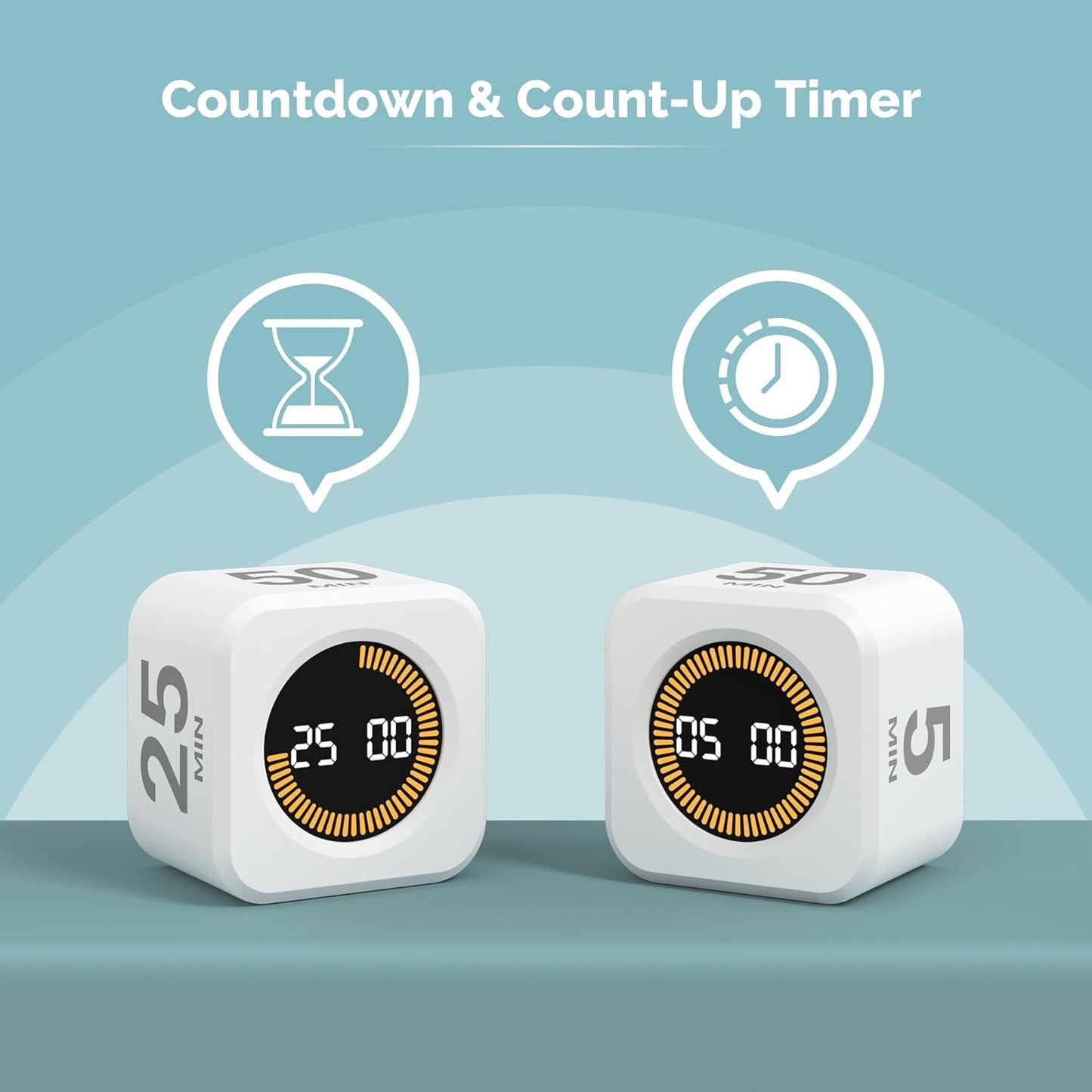Pomodoro Cube Timer 2-Pack (Black & White) – LED Visual Countdown Timer for Work, Study & Focus (5/10/25/50 Min)