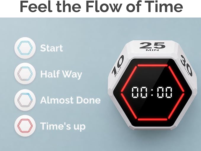 KADAMS Pomodoro Timer Cube, Visual Timer for Kids, Productivity Desk Timer