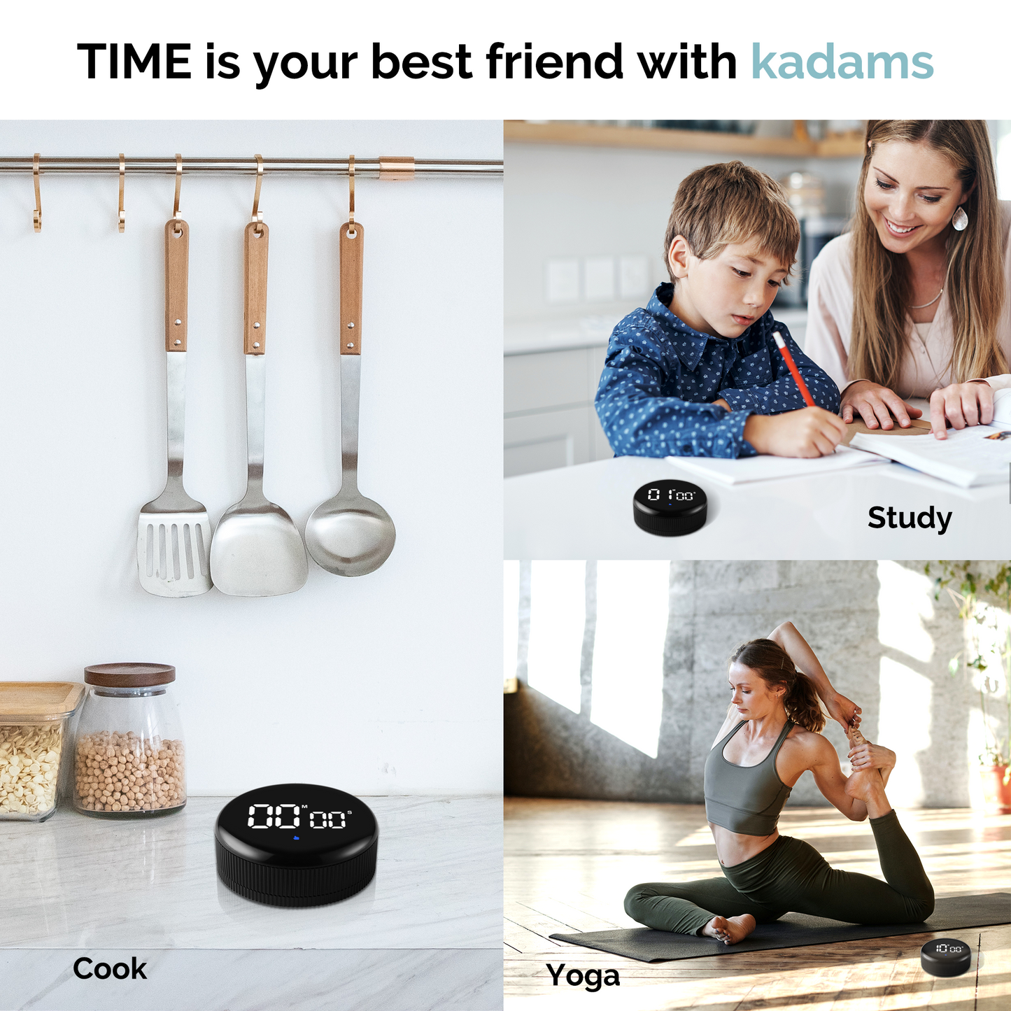 KADAMS Digital Timer for Kitchen Rechargeable Magnetic Productivity Timer Countdown Countup Stopwatch Productivity Timer for Classroom Cook Work Desk Mute Loud Mode, Eco Auto Dim Upgraded