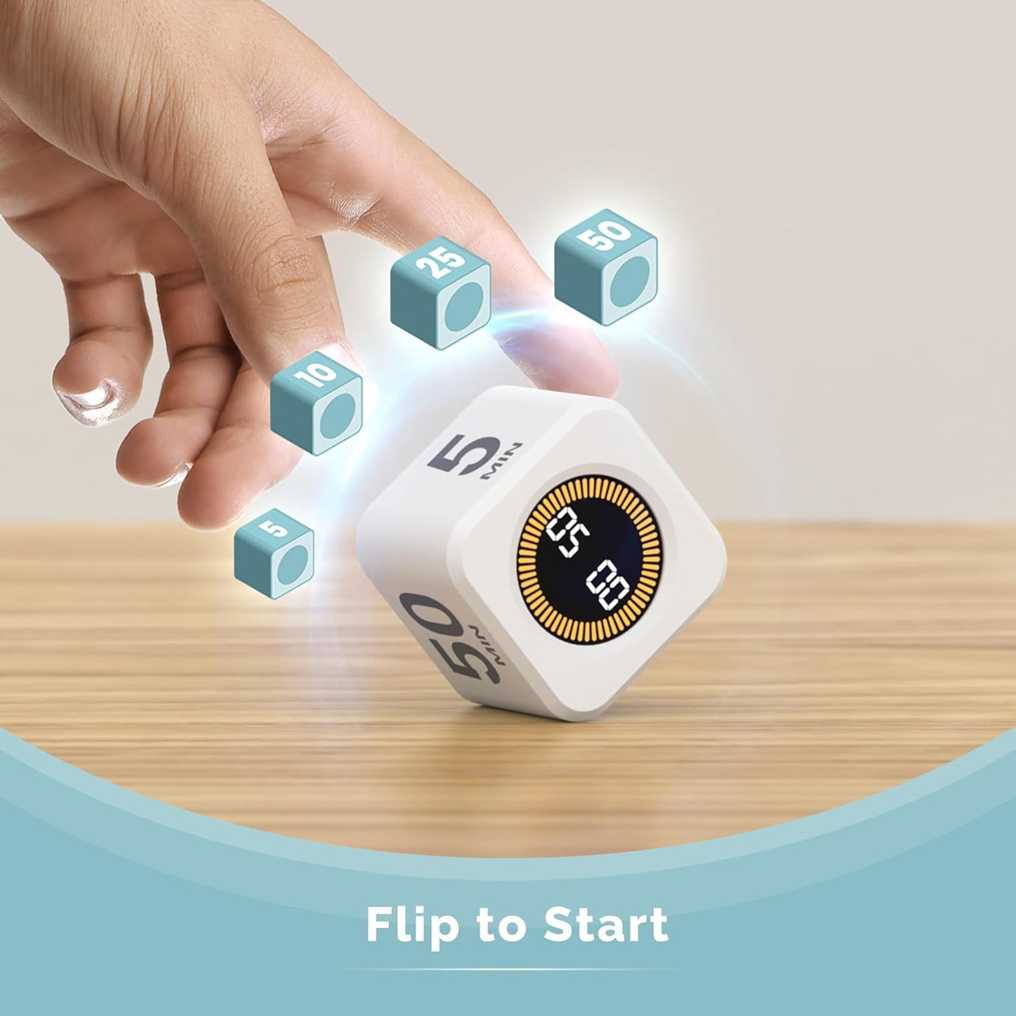 Pomodoro Cube Timer with LED Visual Ring – Minimalist White Focus Timer for Work, Study & Productivity (5/10/25/50 Min)