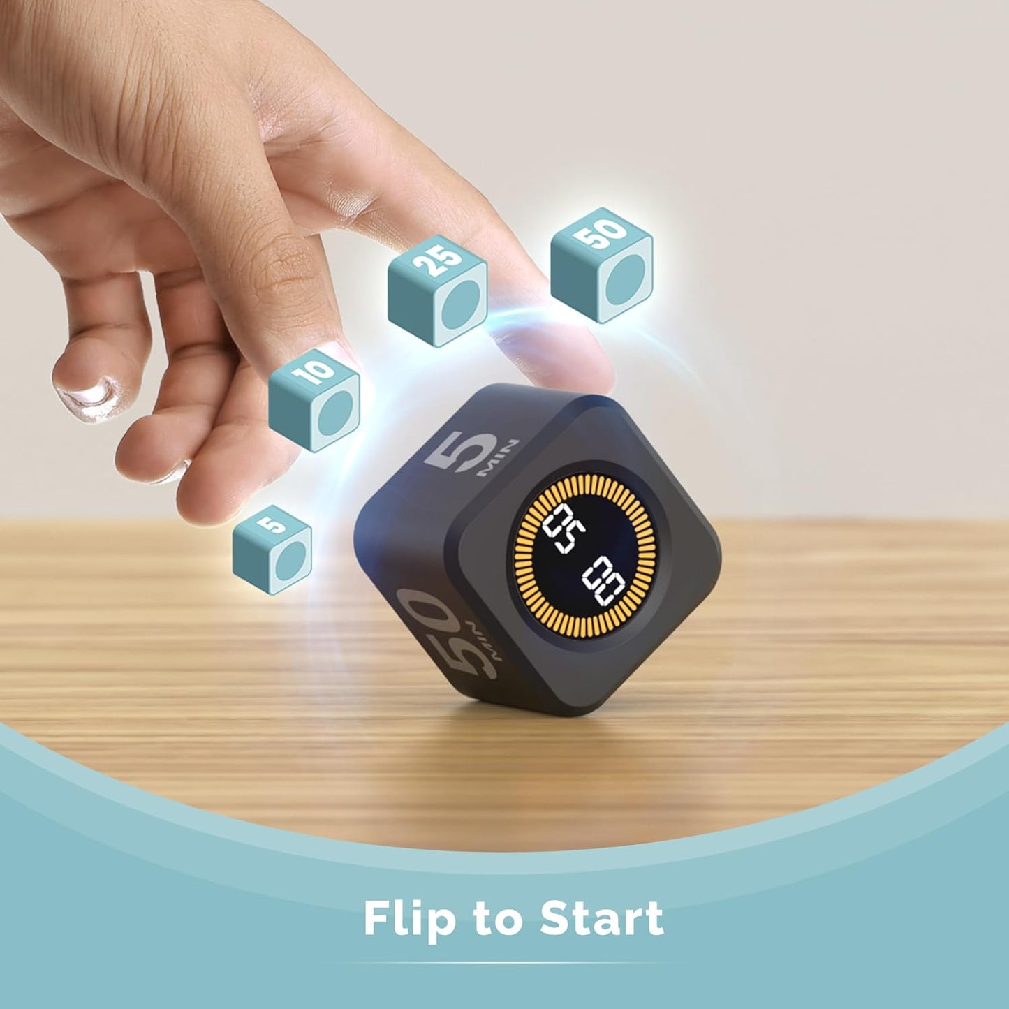 Pomodoro Cube Timer with LED Visual Ring – 5/10/25/50 Min Productivity Timer for Focus, Work & Study (Black)