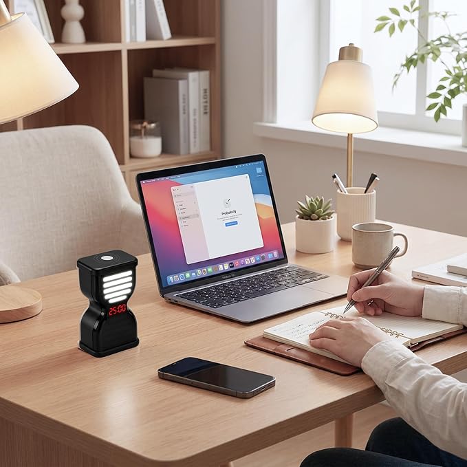 Pomodoro Timer for Productivity, Visual Countdown with Light Flow, Flip Timer 25/5 min, Custom Countdown Count-up, USB-C Rechargeable, Silent Study for Kids Students ADHD Gift Work Classroom Office