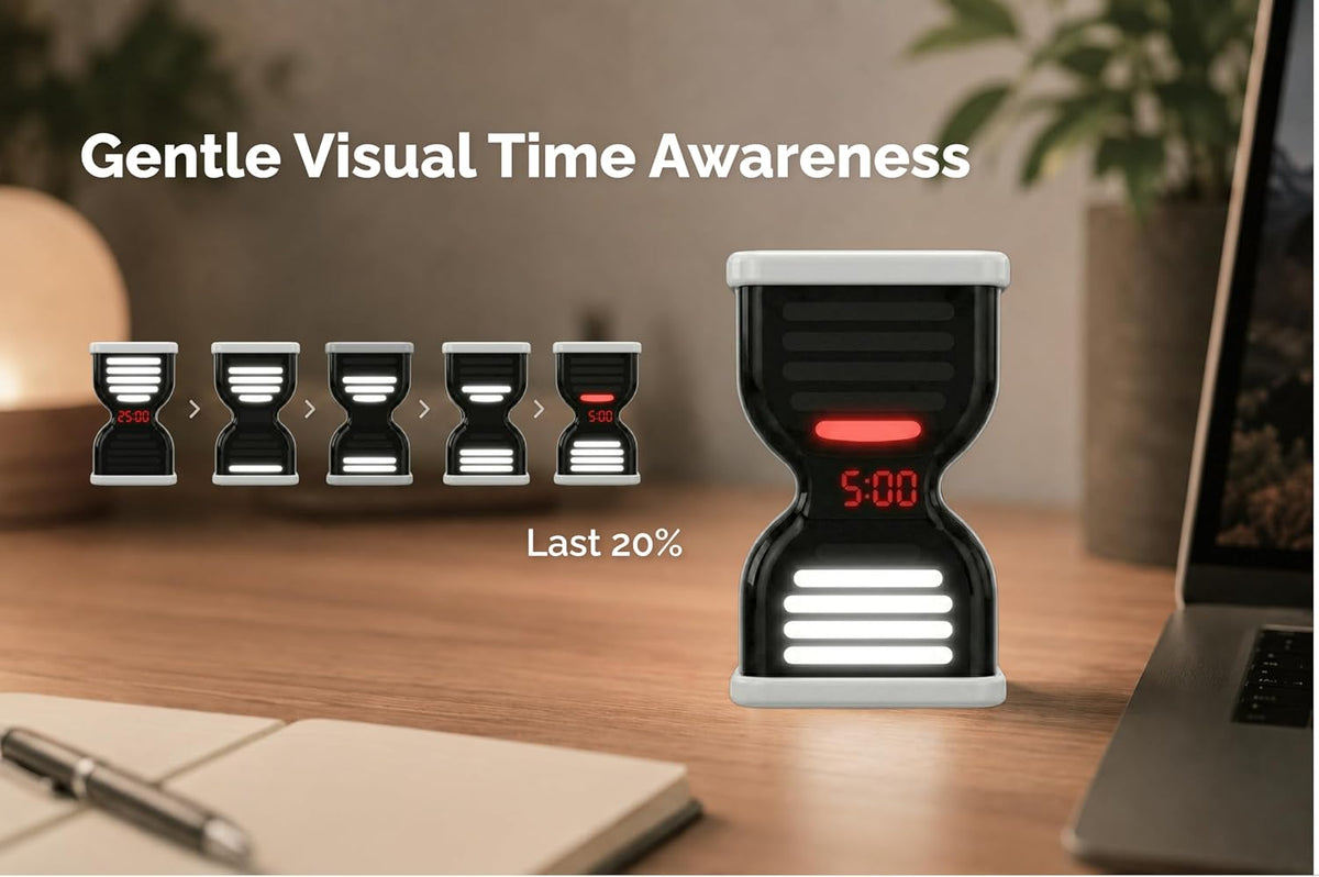 Pomodoro Timer for Productivity, Visual Countdown with Light Flow, Flip Timer 25/5 min, Custom Countdown Count-up, USB-C Rechargeable, Silent Study for Kids Students ADHD Gift Work Classroom Office