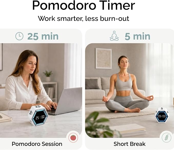 KADAMS Pomodoro Timer Cube, Visual Timer for Kids, Productivity Desk Timer