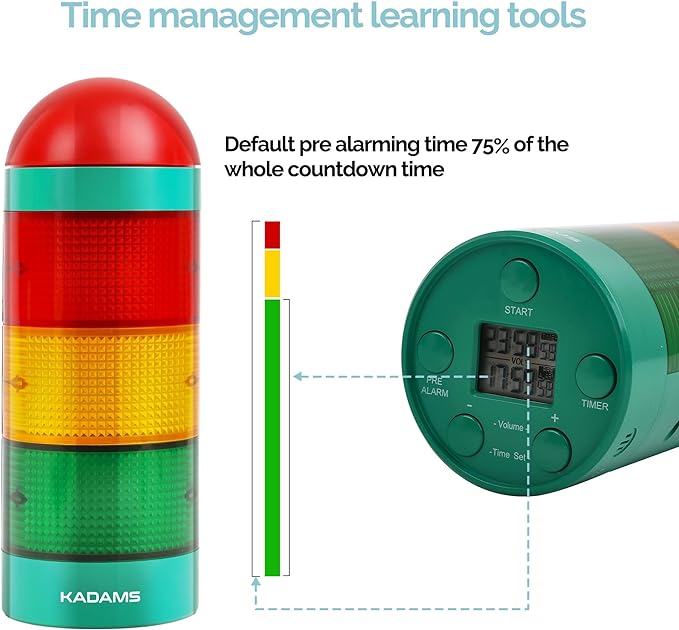 Visual Audio Timer KADAMS Visual Timer with Audio Alarm Pause Function, 24hr Countdown ...