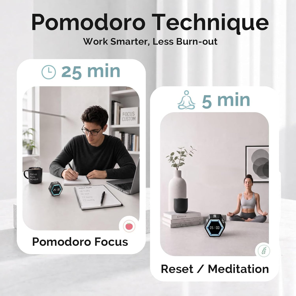 KADAMS Pomodoro Timer Cube, Visual Timer for Kids, Productivity Desk Timer
