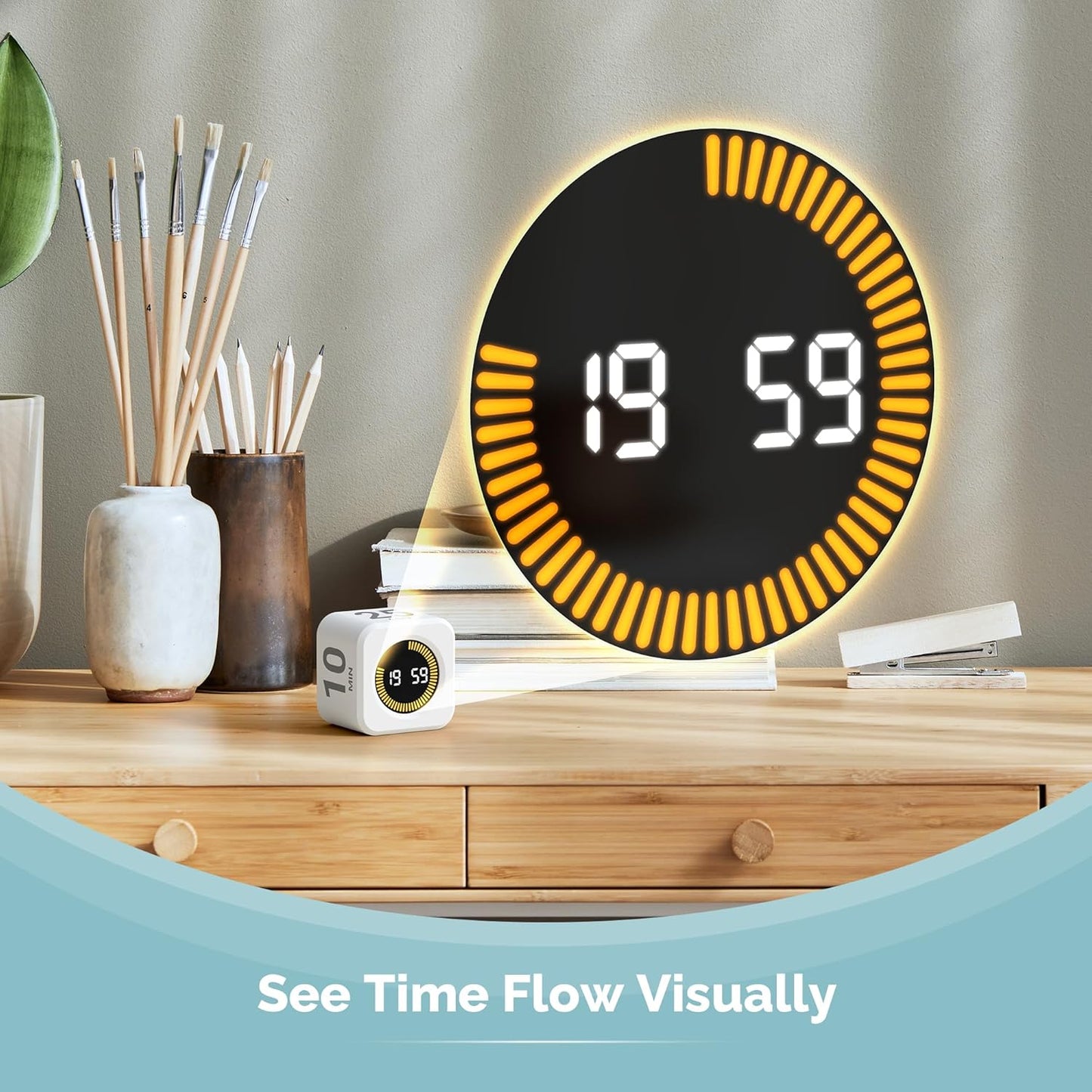 Pomodoro Cube Timer with LED Visual Ring – Minimalist White Focus Timer for Work, Study & Productivity (5/10/25/50 Min)
