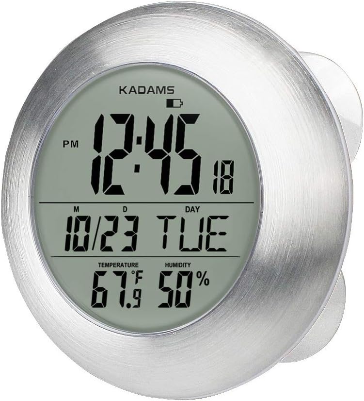 Bathroom  Clock Water Resistant - Temperature & Humidity Calendar (Silver)