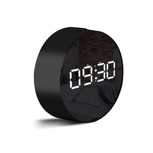 Kadams Round Digital Timer - Digital Clock Timer for Classroom, Home, Cooking in Kitchen, Office, Gym & Study, 3.7¡± LED Mirror Screen, Dual Alarm, Snooze, USB Charging, 12/24 Hour Time (Black)