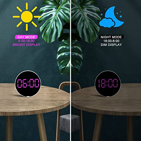 Kadams Round Digital Timer - Digital Clock Timer for Classroom, Home, Cooking in Kitchen, Office, Gym & Study, 3.7¡± LED Mirror Screen, Dual Alarm, Snooze, USB Charging, 12/24 Hour Time (Black)